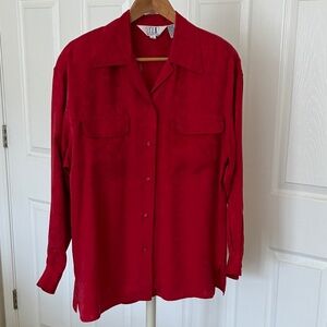 Vintage Red Paisley Jaquard Silk Blouse M